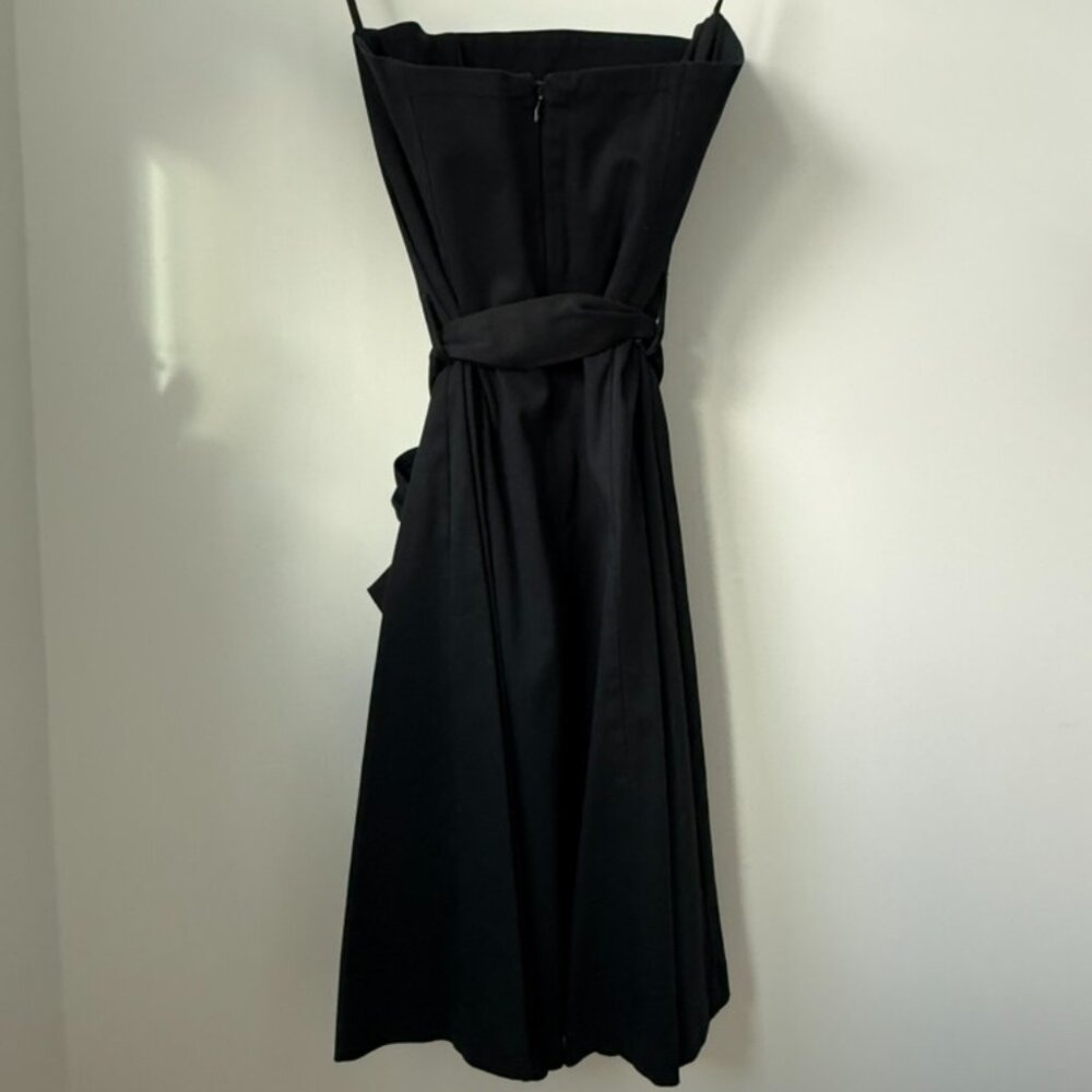 Lucy Love: Black Corset-Bodied Fit & Flare Midi Dress w/ Boning + Waist Tie Bow